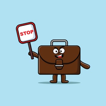 Cute Cartoon suitcase with stop sign board vector