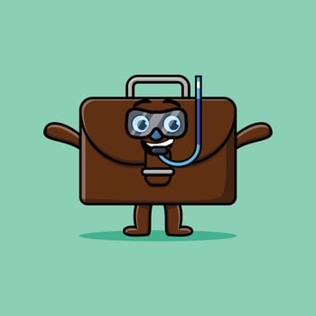 Cute cartoon suitcase diver with swimming glass vector