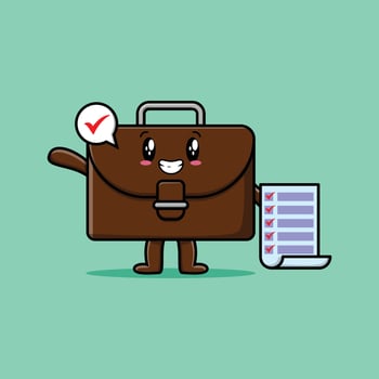 Cute cartoon suitcase holding checklist note vector