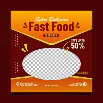 Super delicious fast food social media banner post template vector