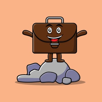 Cute cartoon Suitcase character standing in stone vector