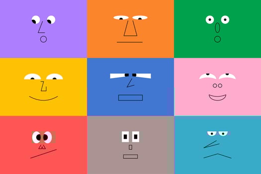 Colorful avatar design set, modern flat cartoon character collection in simple doodle art style for psychology concept or social reaction. vector