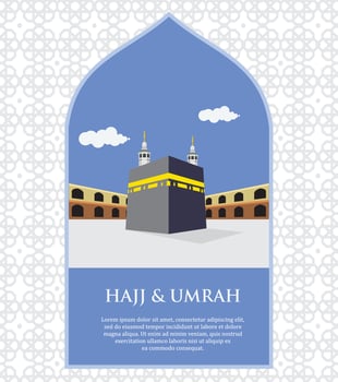 hajj design poster with kaaba vector