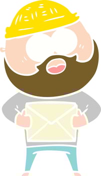 flat color style cartoon surprised bearded man holding letter vector