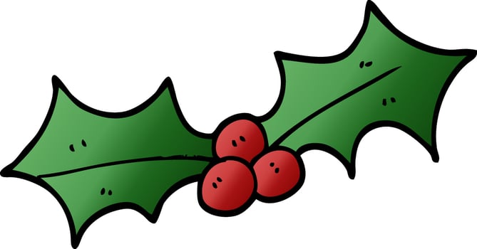 cartoon doodle xmas holly vector