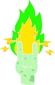 flat color illustration of a cartoon zombie hand making horn sign vector