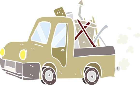 flat color style cartoon old truck full of junk vector