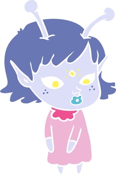 pretty flat color style cartoon alien girl vector