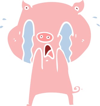 crying pig flat color style cartoon vector