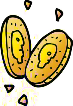 cartoon doodle gold coins vector