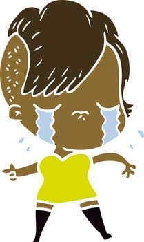 flat color style cartoon crying girl vector