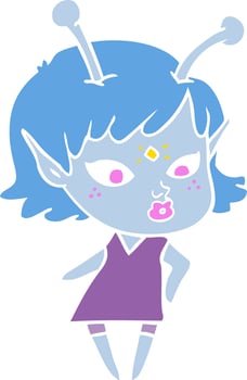 pretty flat color style cartoon alien girl vector