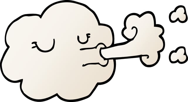 cartoon doodle cloud blowing a gale vector