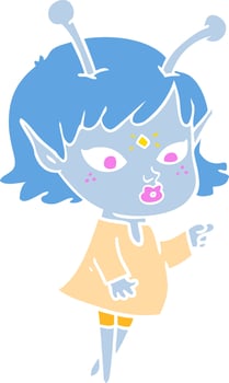 pretty flat color style cartoon alien girl vector