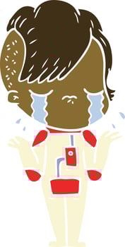 flat color style cartoon crying girl wearing space clothes vector