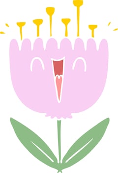 flat color style cartoon happy flower vector