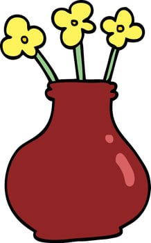cartoon doodle flower vase vector