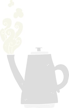 flat color illustration of a cartoon steaming coffee kettle vector