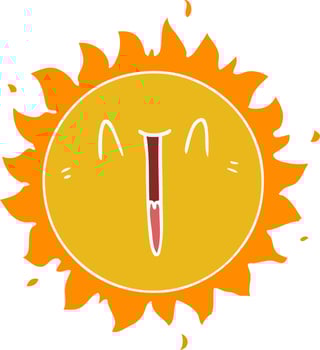 happy flat color style cartoon sun vector
