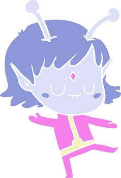 flat color style cartoon alien girl vector