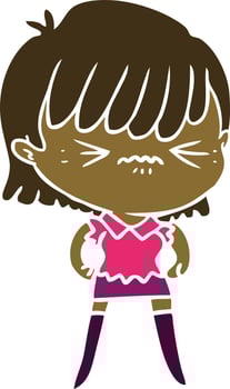 annoyed flat color style cartoon girl vector