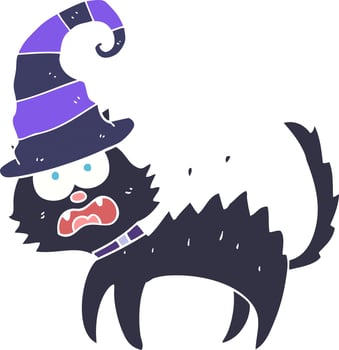 flat color illustration of a cartoon scared black cat vector