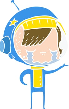 flat color style cartoon crying astronaut girl vector