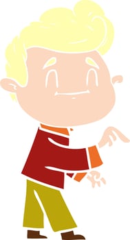 happy flat color style cartoon man making point vector