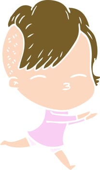 flat color style cartoon squinting girl running vector