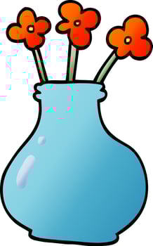 cartoon doodle vase with flowers vector