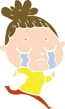 flat color style cartoon crying woman running away vector