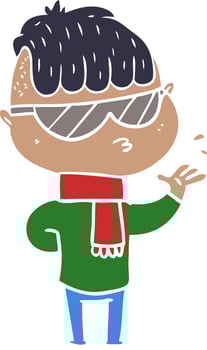 flat color style cartoon boy wearing sunglasses vector