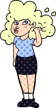 cartoon doodle girl playing with hair vector