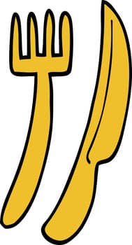 cartoon doodle gold cutlery set vector
