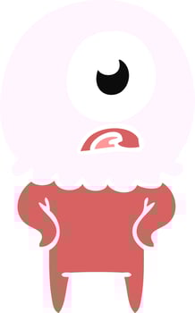 flat color style cartoon cyclops alien spaceman vector