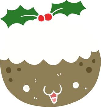 cute flat color style cartoon christmas pudding vector