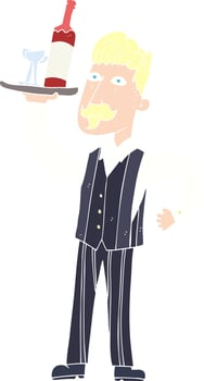 flat color illustration of a cartoon waiter vector