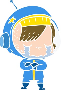 flat color style cartoon crying astronaut girl vector