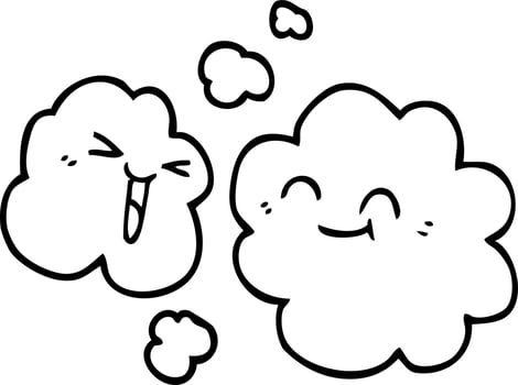 line drawing cartoon white happy clouds vector