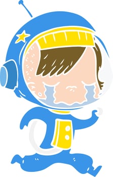 flat color style cartoon crying astronaut girl running vector
