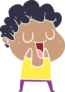 laughing flat color style cartoon man vector