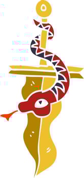 cartoon doodle dagger and snake tattoo vector