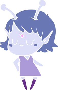 flat color style cartoon alien girl vector