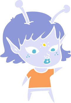 pretty flat color style cartoon alien girl vector