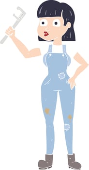 flat color illustration of a cartoon female plumber vector