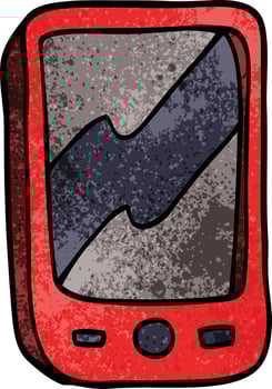 cartoon doodle of a red mobile phone vector