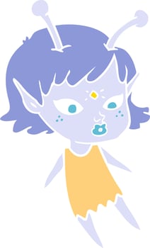 pretty flat color style cartoon alien girl vector