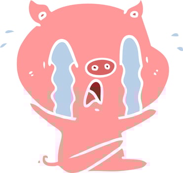crying pig flat color style cartoon vector