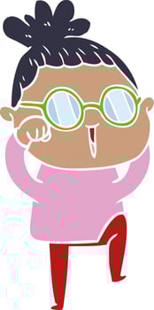flat color style cartoon woman wearing spectacles vector
