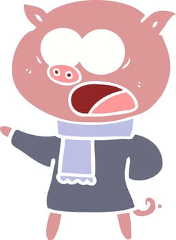 flat color style cartoon pig shouting vector